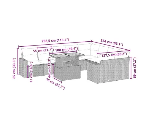 10-Daļīgs Dārza Dīvāna Komplekts, Matrači, Bēša Pe Rotangpalma Vidaxl