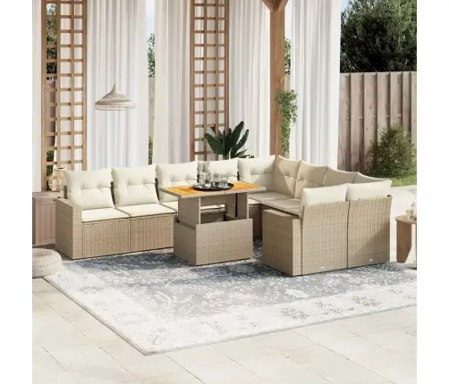 10-Daļīgs Dārza Dīvāna Komplekts, Matrači, Bēša Pe Rotangpalma Vidaxl