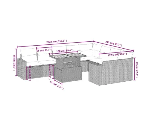 Sofos Komplektas Su Pagalvėlėmis, 10 Dalių, Smėlio, Poliratanas