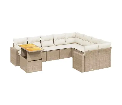 10-Daļīgs Dārza Dīvāna Komplekts, Matrači, Bēša Pe Rotangpalma Vidaxl