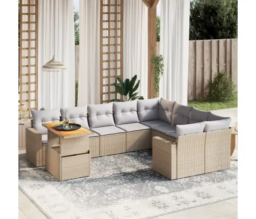 Sofos Komplektas Su Pagalvėlėmis, 10 Dalių, Smėlio, Poliratanas