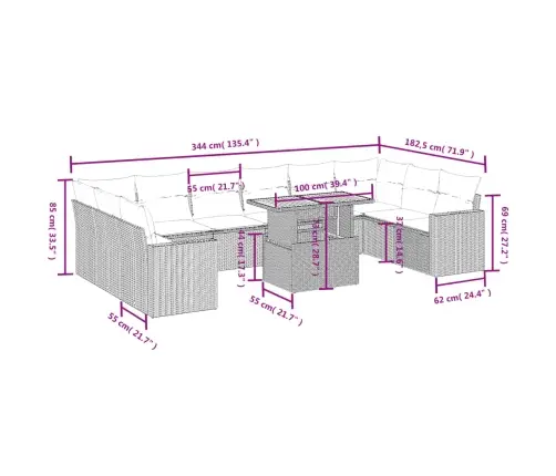 11-Daļīgs Dārza Dīvāna Komplekts, Matrači, Melna Pe Rotangpalma Vidaxl