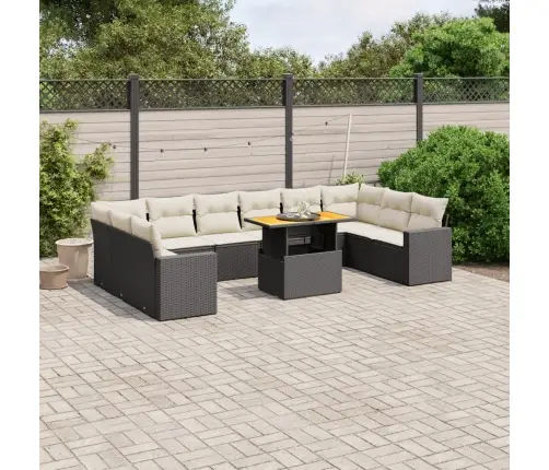 11-Daļīgs Dārza Dīvāna Komplekts, Matrači, Melna Pe Rotangpalma Vidaxl