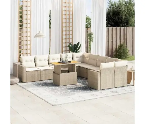 11-Daļīgs Dārza Dīvāna Komplekts, Matrači, Bēša Pe Rotangpalma Vidaxl