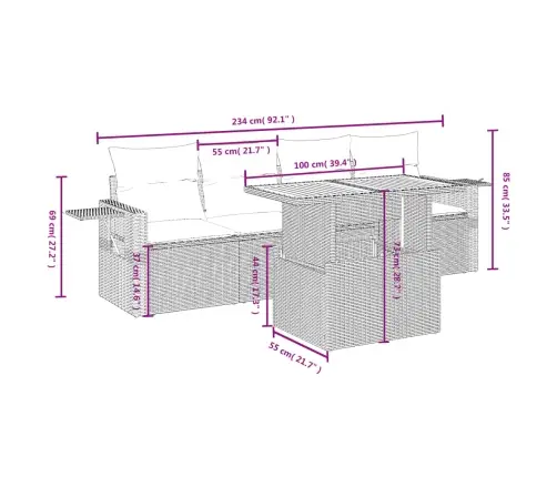 Sofos Komplektas Su Pagalvėlėmis, 5 Dalių, Smėlio, Poliratanas