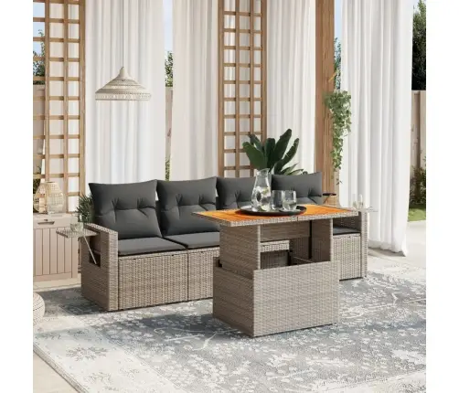 5-Osaline Aiamööblikomplekt Istmepatjadega, Polürotang, Hall