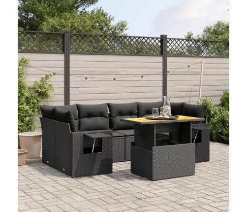 7-Daļīgs Dārza Dīvāna Komplekts Ar Matračiem, Melna Pe Vidaxl