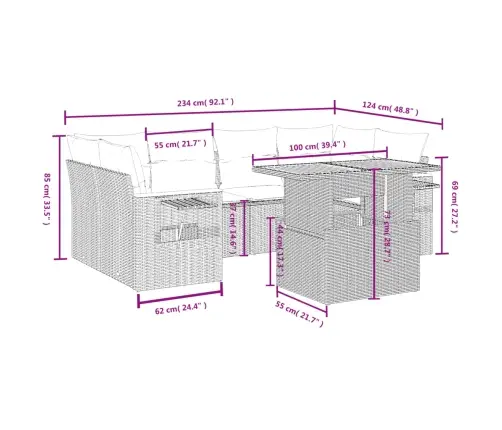 Sofos Komplektas Su Pagalvėlėmis, 7 Dalių, Smėlio, Poliratanas