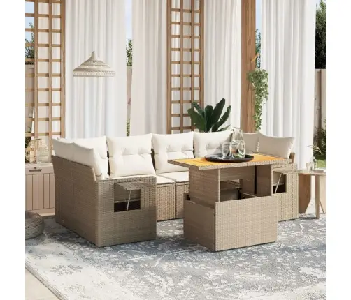 Sofos Komplektas Su Pagalvėlėmis, 7 Dalių, Smėlio, Poliratanas