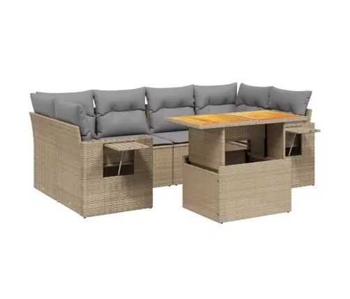 Sofos Komplektas Su Pagalvėlėmis, 7 Dalių, Smėlio, Poliratanas