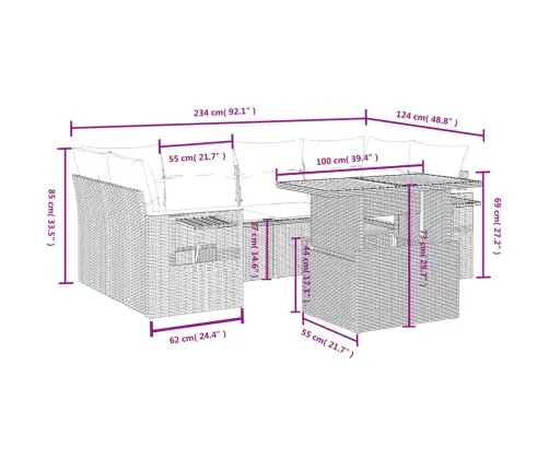 Sofos Komplektas Su Pagalvėlėmis, 7 Dalių, Smėlio, Poliratanas