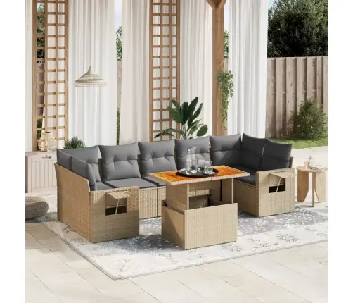 Sofos Komplektas Su Pagalvėlėmis, 8 Dalių, Smėlio, Poliratanas