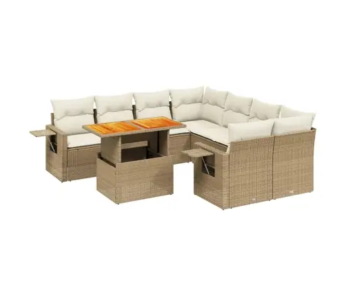 9-Daļīgs Dārza Dīvānu Komplekts, Matrači, Bēša Pe Rotangpalma Vidaxl