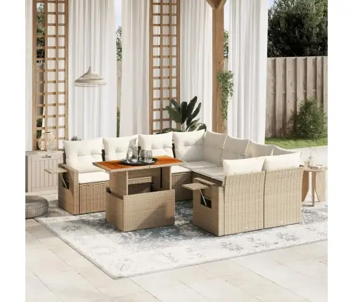 9-Daļīgs Dārza Dīvānu Komplekts, Matrači, Bēša Pe Rotangpalma Vidaxl