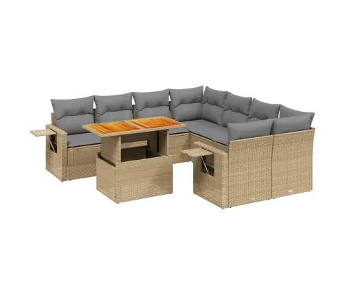 9-Daļīgs Dārza Dīvānu Komplekts, Matrači, Bēša Pe Rotangpalma Vidaxl