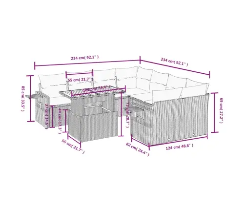 9-Osaline Aiadiivani Komplekt Patjadega, Hall, Polürotang