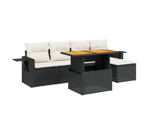 Sofos Komplektas Su Pagalvėlėmis, 6 Dalių, Juodas, Poliratanas