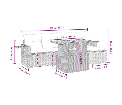 Sofos Komplektas Su Pagalvėlėmis, 6 Dalių, Juodas, Poliratanas