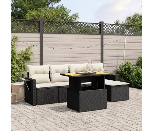 Sofos Komplektas Su Pagalvėlėmis, 6 Dalių, Juodas, Poliratanas