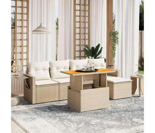 6-Daļīgs Dārza Dīvāna Komplekts, Matrači, Bēša Pe Rotangpalma Vidaxl