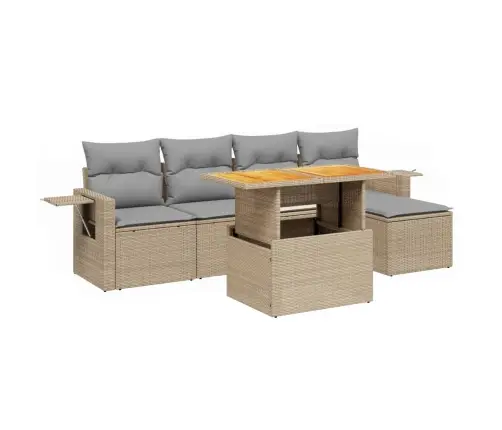 6-Daļīgs Dārza Dīvāna Komplekts, Matrači, Bēša Pe Rotangpalma Vidaxl