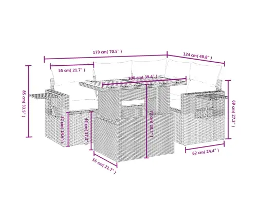 5-Daļīgs Dārza Dīvāna Komplekts Ar Matračiem, Pe Rotangpalma Vidaxl