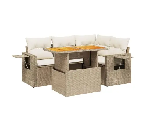 5-Daļīgs Dārza Dīvāna Komplekts, Matrači, Bēša Pe Rotangpalma Vidaxl