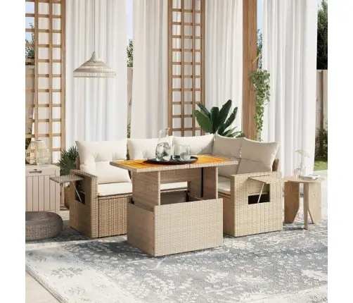 5-Daļīgs Dārza Dīvāna Komplekts, Matrači, Bēša Pe Rotangpalma Vidaxl