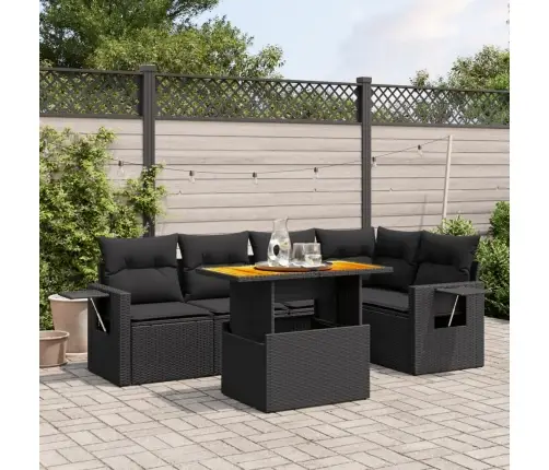 6-Daļīgs Dārza Dīvāna Komplekts, Matrači, Melna Pe Rotanpalma Vidaxl