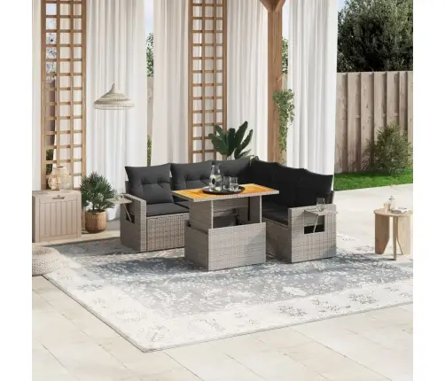 Sofos Komplektas Su Pagalvėlėmis, 6 Dalių, Pilkas, Poliratanas