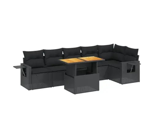 Sofos Komplektas Su Pagalvėlėmis, 7 Dalių, Juodas, Poliratanas