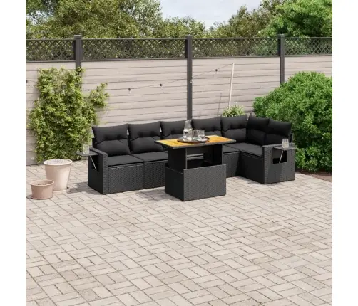 Sofos Komplektas Su Pagalvėlėmis, 7 Dalių, Juodas, Poliratanas