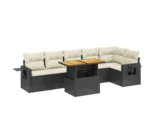 7-Daļīgs Dārza Dīvāna Komplekts Ar Matračiem, Melna Pe Vidaxl