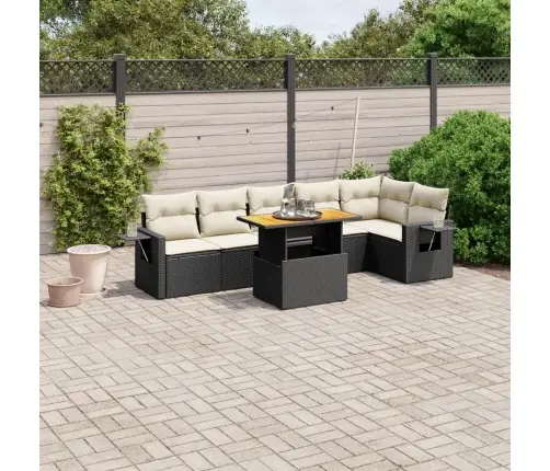 7-Daļīgs Dārza Dīvāna Komplekts Ar Matračiem, Melna Pe Vidaxl