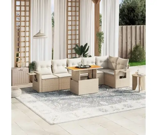 Sofos Komplektas Su Pagalvėlėmis, 7 Dalių, Smėlio, Poliratanas