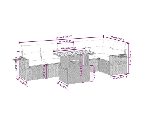 7-Daļīgs Dārza Dīvāna Komplekts, Matrači, Bēša Pe Rotangpalma Vidaxl