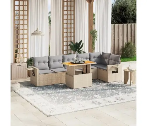 7-Daļīgs Dārza Dīvāna Komplekts, Matrači, Bēša Pe Rotangpalma Vidaxl