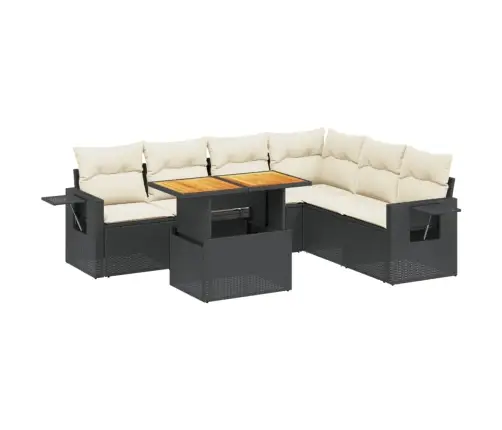 7-Daļīgs Dārza Dīvāna Komplekts Ar Matračiem, Melna Pe Vidaxl