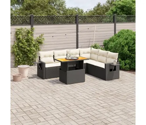 7-Daļīgs Dārza Dīvāna Komplekts Ar Matračiem, Melna Pe Vidaxl