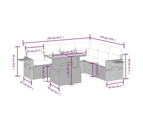 Sofos Komplektas Su Pagalvėlėmis, 7 Dalių, Smėlio, Poliratanas