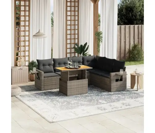 7-Daļīgs Dārza Dīvāna Komplekts, Matrači, Pelēka Pe Rotangpalma Vidaxl