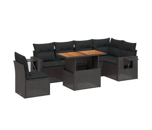 7-Daļīgs Dārza Dīvāna Komplekts Ar Matračiem, Melna Pe Vidaxl