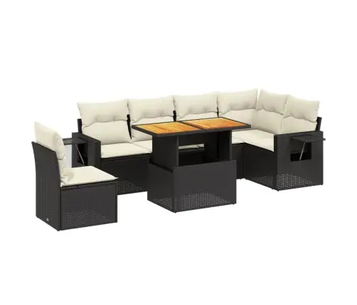 7-Daļīgs Dārza Dīvāna Komplekts Ar Matračiem, Melna Pe Vidaxl