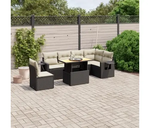 Sofos Komplektas Su Pagalvėlėmis, 7 Dalių, Juodas, Poliratanas