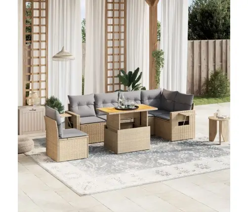 7-Daļīgs Dārza Dīvāna Komplekts, Matrači, Bēša Pe Rotangpalma Vidaxl