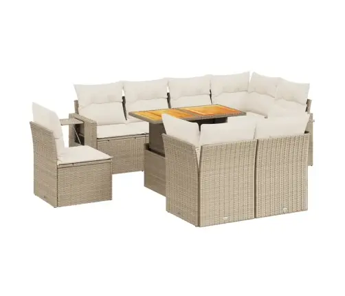 9-Daļīgs Dārza Dīvānu Komplekts, Matrači, Bēša Pe Rotangpalma Vidaxl