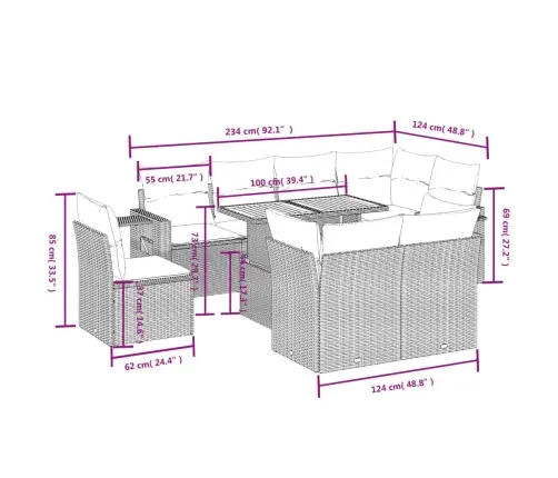9-Daļīgs Dārza Dīvānu Komplekts, Matrači, Bēša Pe Rotangpalma Vidaxl