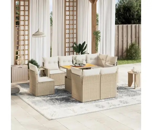 9-Daļīgs Dārza Dīvānu Komplekts, Matrači, Bēša Pe Rotangpalma Vidaxl