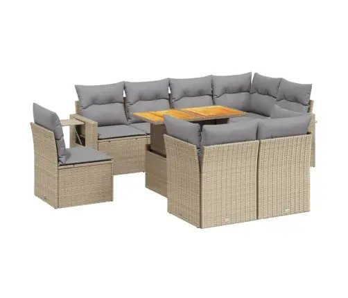 9-Daļīgs Dārza Dīvānu Komplekts, Matrači, Bēša Pe Rotangpalma Vidaxl