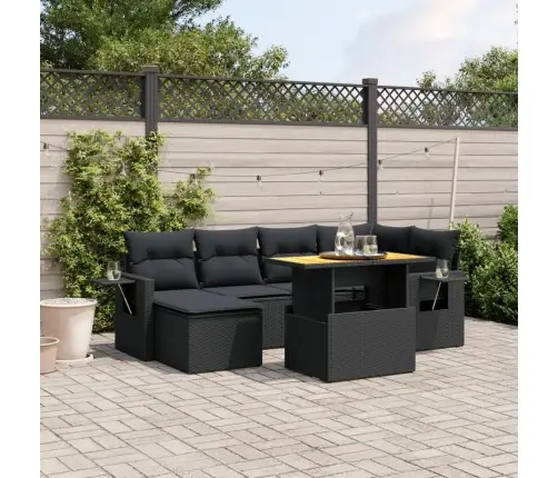7-Daļīgs Dārza Dīvāna Komplekts Ar Matračiem, Melna Pe Vidaxl 7-Daļīgs Dārza Dīvāna Komplekts Ar Matračiem, Melna Pe Vidaxl